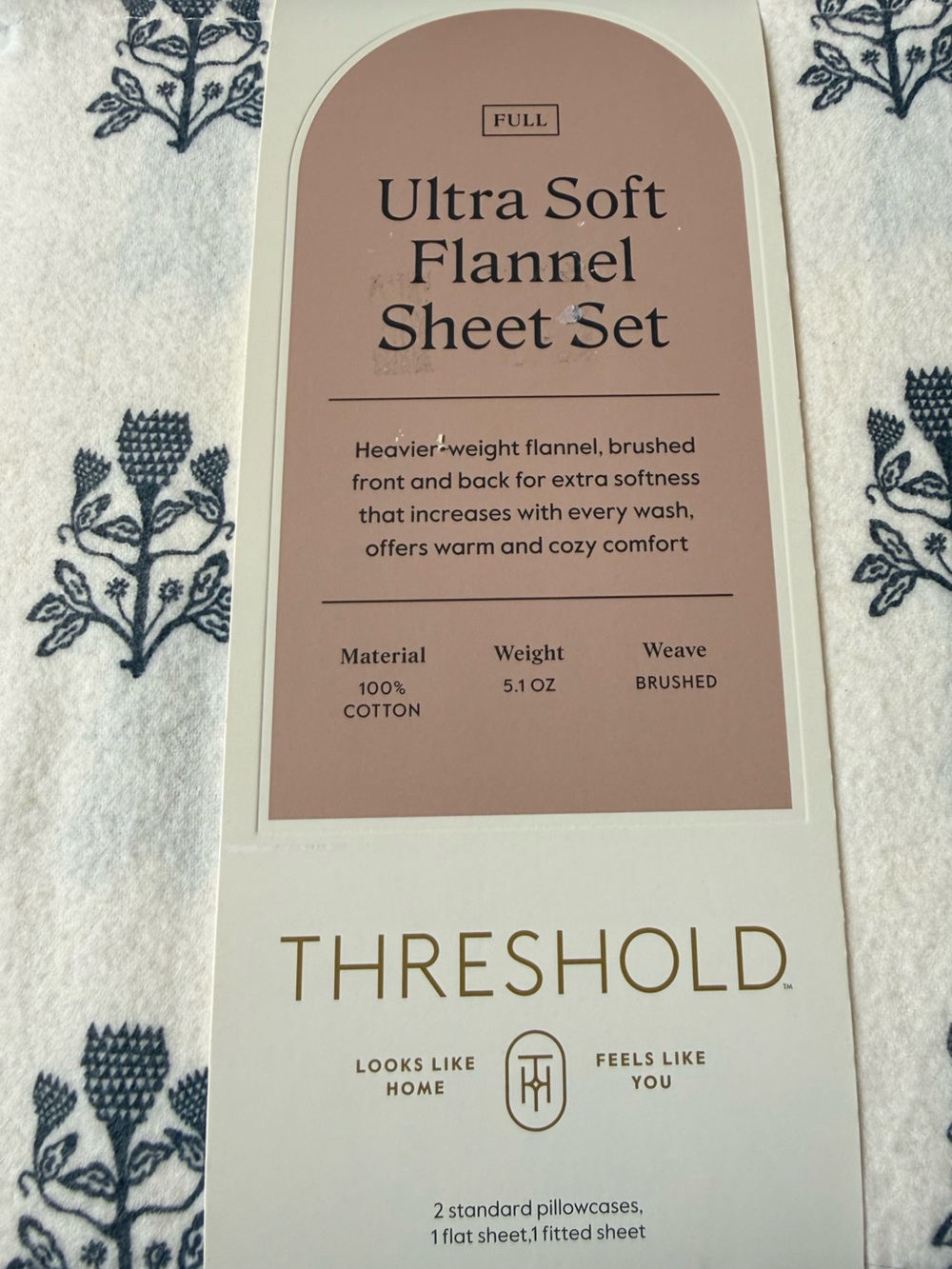 Threshold Ultra Soft Flannel Sheet Set - White with Navy Floral